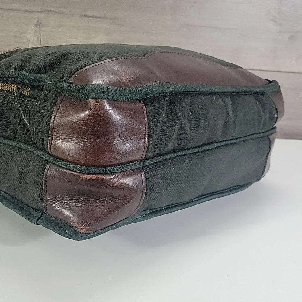 Orvis Green and Brown Canvas Leather Briefcase - Men